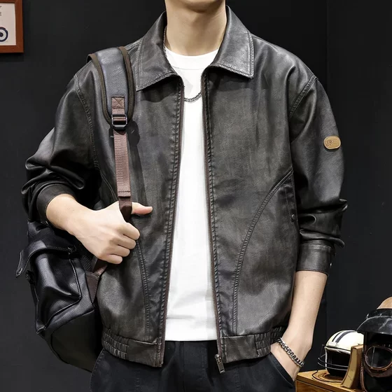 
GXM Fashion Brand Hall Spring and Autumn New Texture Motorcycle PU Leather Men's Jacket 2026 Fashion Brand Loose Jacket Top