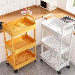 [Strawberry Exclusive] Floor-Standing Multi-Layer Mobile Storage Rack for Kitchen Vegetable Basket, Bathroom, Toilet, Snack Storage