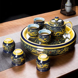 Chinese Kung Fu Tea Set for Living Room, Household Use, Double-Layer Insulated, Anti-Scalding Ceramic Tea Cups and Teapot, High-End Gift Box Packaging