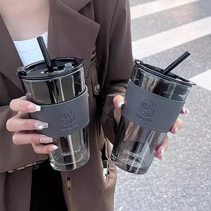 
Glass cup high-value ins Fengshui cup office coffee cup tea cup gift water cup straw cup water cup souvenir gift