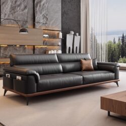 Leather Sofa Office Modern Simple Vip Room Reception Rest Area Reception Negotiation Straight Row Three-Seat Combination