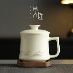 Light Luxury High-End Ru Kiln Office Cup, Large Capacity for Home and Office Use, Can Be Used for Tea, Master Cup, Gift Box Set