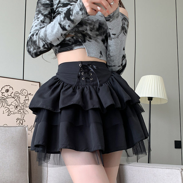 Boxer skirt female spring and autumn new ballet puffy skirt high -waisted mesh gauze small black lace
