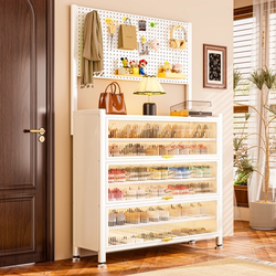 Multi-Functional Shoe Storage Cabinet for Home Entrance, Pegboard Against the Wall, Integrated Multi-Layer Steel Dust-Proof Shoe Rack and Coat Rack
