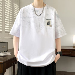 Teenage Short-Sleeved T-Shirt for Boys Aged 13-15, Middle and High School Students, Handsome Summer Wear, Loose Cotton T-Shirt for Older Children Aged 14