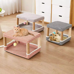 Summer Cat Climbing Frame, Cat Bed, Stool All-In-One, Suitable for All Seasons, Cat Scratching Board, Cat Jumping Platform, Claw Sharpener, Shared Stool for Humans and Cats