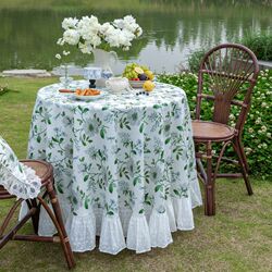French pastoral round tablecloth round fabric dining table decoration garden waterproof tablecloth linen coffee table cover pastoral style