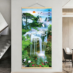 Entrance Decorative Painting, Chinese-Style Hanging Painting, Vertical Landscape Painting for Living Room and Tea Room, Background Wall Sticker, No-Drill Scroll Painting