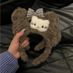 Full of Vitality and Cute Plush Cat Headband for Women, New Autumn and Winter Style, Face Washing, Makeup, Facial Mask Headband, Cartoon Hair Accessory