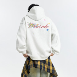 Gkkrt Trendy Brand Floral Embroidered Hooded Sweatshirt for Men, American Style Loose Fit, New Spring Heavyweight Couple's Top Hoodie