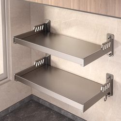 Kitchen Storage Rack Wall-Mounted Multifunctional No-Drill Seasoning Microwave Oven Household Organizer Shelf Gray