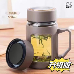 500ml Office Cup with Double-Layer Handle for Tea, Large Capacity Water Cup for Men and Women, High Borosilicate Heat-Resistant Glass Cup, Portable