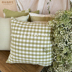 Green Fresh Plaid Imitation Cotton-Linen Pillowcase Sofa Cushion Office Living Room Bedside Pillow Simple Style Stripes