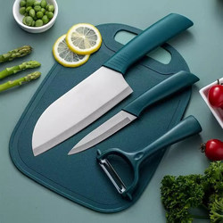 New Kitchen Cutting Board and Fruit Knife Set, Household Stainless Steel Peeler, Kitchen Knife, Cutting Board, Portable Baby Food Knife