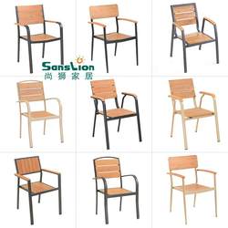 Outdoor plastic wood chairs Modern garden terrace balcony Teak milk tea shop cafe exterior chair single chair