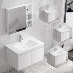 Washbasin Bathroom Pure White Washbasin Cabinet Combination Bathroom Integrated Ceramic Basin Small Apartment Space Aluminum Washstand