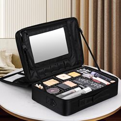 Portable Cosmetic Bag for Women, Large Capacity 2025 New Model, Multifunctional Makeup Case with Mirror