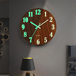 Luminous Wall Clock, Ultra-Quiet Clock for Bedroom, Living Room, Home Clock, Wall-Mounted Fluorescent Modern Minimalist Wooden Wall Clock