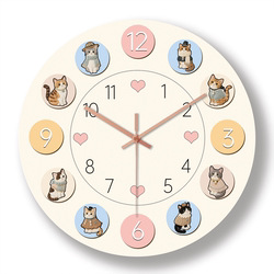 Cream-Style Cat Wall Clock for Living Room Dopamine Tv Background Wall Decoration Home Clock Dining Room Wooden Clock Painting