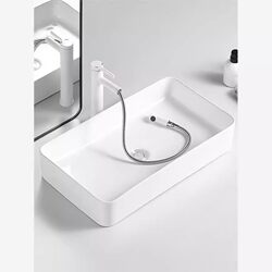 High-End Ceramic Countertop Washbasin, Single Basin for Bathroom, Small-Sized Narrow Rectangular Basin for Home Use on Balcony