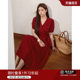 Blue language large size women's clothing temperament red engagement important occasion dress for summer waist-hugging and slimming lace-up A-line skirt