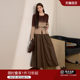 Blue Language Large Size Women's French Gradient Knitted Sweater Brown A-Line Skirt Leather Skirt 2025 Autumn Two-piece Set
