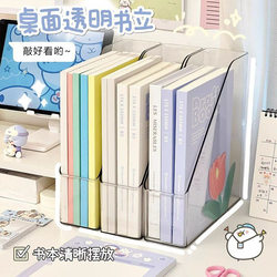 Desk Storage Box Desktop Bookshelf Book Stand Stationery Book Organizer Transparent Office A4 Size File Tray