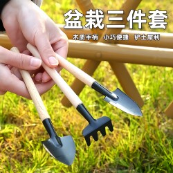 Wooden Handle Gardening Tool Set, Three-Piece Set, Flower Planting Shovel, Rake, Outdoor Multi-Functional Portable Small Shovel