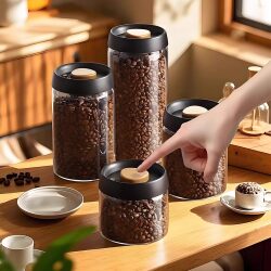Coffee Bean Sealed Jar Moisture-Proof Storage Jar Vacuum Preservation Jar Glass Tea Jar Storage Jar Tea Storage Box