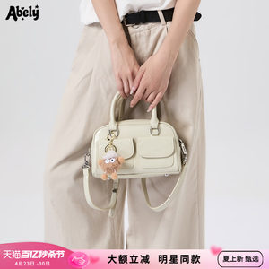 Abelly 2026 new cowhide Boston bag women's commuter shoulder bag bowling bag handbag high-end