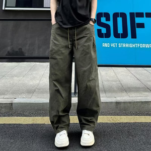 
QUALCOMM American fashion splicing army green overalls men's summer new loose straight casual trousers trend
