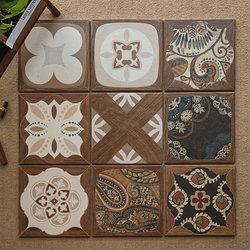 300X300 Finely Carved French Retro Bathroom Wood Grain Tiles Caramel Mid-Century Style Kitchen Dining Room Guesthouse Floor Tiles