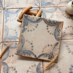 Bohemian Distressed Blue-Gray Small Tiles 200×200 Bathroom Retro Industrial Style Tiles Non-Slip Floor Tiles