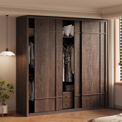 Medieval-Style Wardrobe with Sliding Doors, Hanging Wardrobe, Cloakroom, Wardrobe Combination Cabinet, Multi-Functional Household All-Solid Wood Cabinet