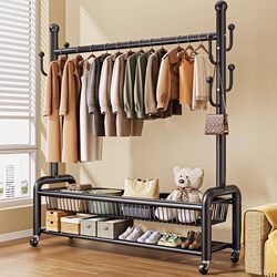 Floor-Standing Clothes Rack for Bedroom, Indoor Thickened Floor-Standing Clothes Rack for Home Use, Room Clothes Hanging Rack, Coat Rack