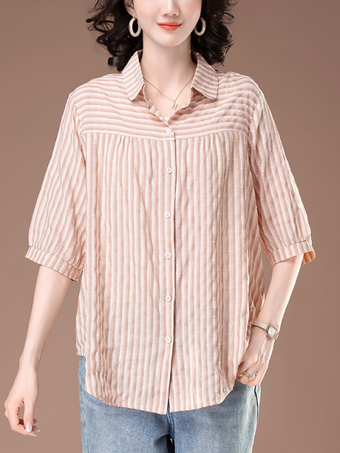 Xin Zi Teng Cubic Sleeve Shirt Women's Striped Top Middle-aged Mom's New 2025 Beautiful Small Shirt Women's Summer Shirt