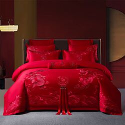 Cotton four-piece set of festive wedding bedding red sheets and quilt cover newlywed Chinese wedding quilt