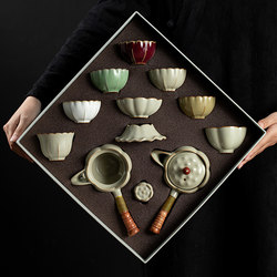 Five Famous Kilns Kung Fu Tea Set, Seven-Piece Household Ceramic Tea Cup and Teapot Set, High-End Gift Box, Souvenir Gift