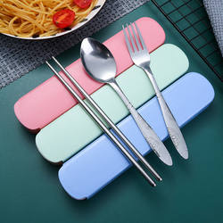Chopsticks, Spoon, and Fork Set Portable Tableware Three-Piece Set Stainless Steel Travel Tableware Portable Tableware for Primary School Students