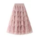 Cake skirt 2025 autumn new mesh long skirt design skirt versatile mesh spliced ​​puffy skirt 1219
