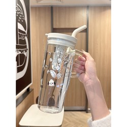Locknlock Large-Capacity Glass Cup, Stylish Straw Water Cup for Summer, Suitable for Girls, Home Use, High Temperature Resistant, Office Tea Cup