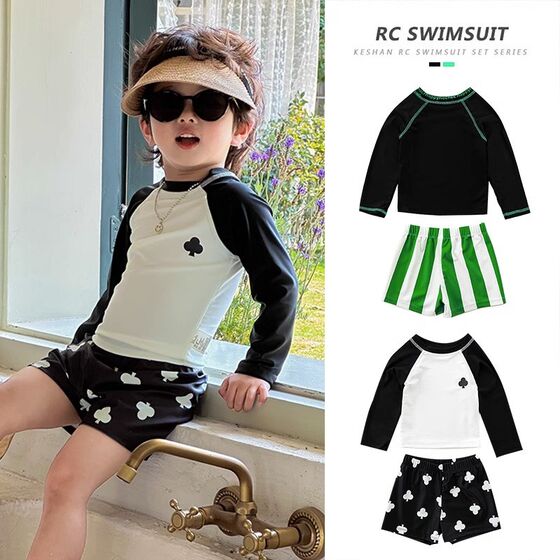 Children's swimsuit boys Korean version of long -sleeved split small boys swimming clothes summer new swimsuit swimming trunks set
