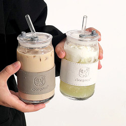 High-Quality Straw Glass Cup ins Style Coffee Cup Household Juice Cup with Lid Water Cup Can-Style Cola Cup