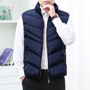 Middle-aged and elderly down cotton vest men's autumn and winter new vest plus velvet thickened jacket warm sleeveless stand collar horse clip
