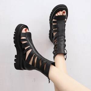 
Thick-soled sandals for women 2025 new versatile casual increased back zipper fashion sandals simple Korean style Roman shoes