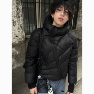 
Radioactive lightweight rib down jacket men's winter diagonal zipper design cotton jacket warm hooded cotton outer