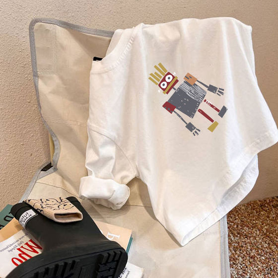 
KKX! Cotton children's letter long-sleeved T-shirt spring and autumn pure cotton Korean version loose white western style boys' bottoming shirt