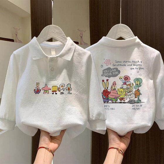 
Children's POLO collar long-sleeved T-shirt 2026 spring and autumn pure cotton cartoon boys and girls versatile bottoming shirt children's clothing ins trend