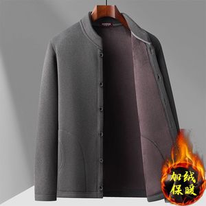 Middle-aged and elderly men's cardigan jacket Daddy's suit plus velvet loose inner tops Older people keep warm outside wearing cotton jacket
