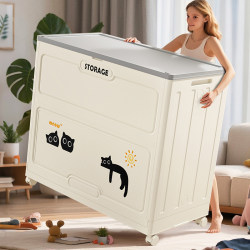 Storage Box with Flip Lid for Home Use, Large Capacity, Extra Large with Wheels, for Toys, Clothes, Seasonal Items, Quilts, Foldable Storage Cabinet